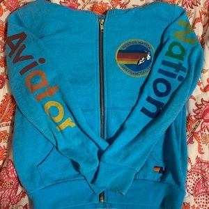 aviator nation neon blue hoodie